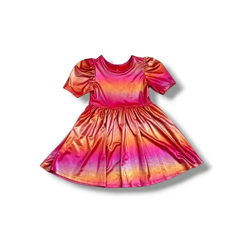 Pink Chicken Metallic Pink Ombre Puff Short Sleeve Twirl Lame Laurie Dress Sz 5